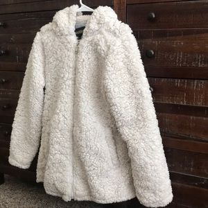 White fluffy jacket!